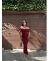 Bordo Madonna Yaka Uzun Elbise