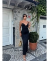 Siyah V Yaka Uzun Premium Elbise