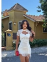 Beyaz Tül Detay Büzgülü Tasarım Elbise