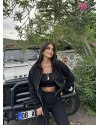 Siyah Fermuarlı Oversize Hırka