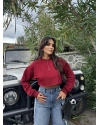 Bordo Oversize Crop Sweatshırt