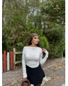 Beyaz Basic Büzgülü Crop