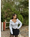Gri Korse Detay Crop Hırka