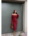 Bordo Madonna Yaka Yumoş Elbise