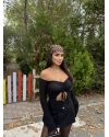 Siyah Madonna Büzgülü Crop