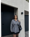 Gri Çizgili Oversize Tasarım Gömlek