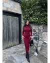 Bordo Drapeli Uzun Elbise
