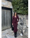 Mürdüm Fırfırlı Uzun Elbise