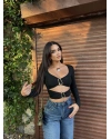 Siyah Dekolteli Toka Detay Crop