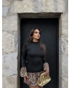 Siyah Leopar Fırfırlı Mini Elbise