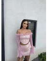 Pembe Payetli Tül Detay Takım