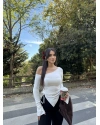 Beyaz Tek Omuz Büzgülü Asimetrik Crop