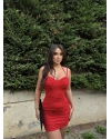 Kırmızı Korse Detay Askılı Tasarım Mini Elbise