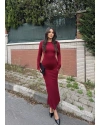 Bordo Sırt Dekolteli Uzun Elbise