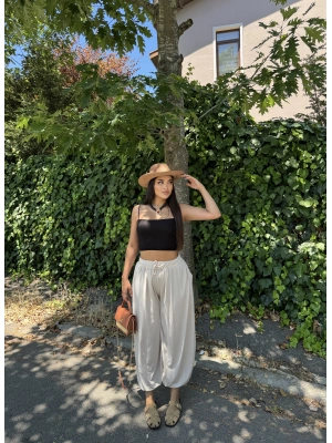 Bej Beli Lastikli Şalvar