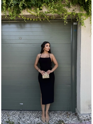 Siyah Sırt Detay Uzun Elbise