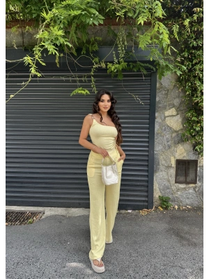 Sarı Tek Omuz Asimetrik Takım