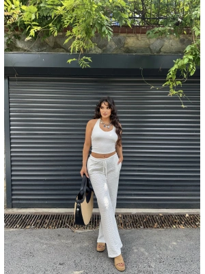 Beyaz Boyundan Bağlamalı Bürümcük Takım