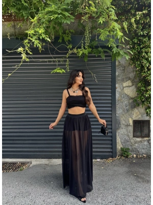 Siyah Tül Etek Büstiyer Takım