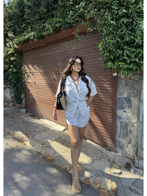 Beyaz Keten Gömlek Takım