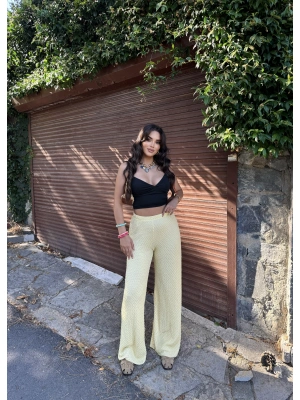 Sarı Beli Lastikli Bürümcük Pantolon