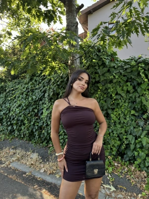 Kahverengi Drapeli Aksesuarlı Mini Elbise