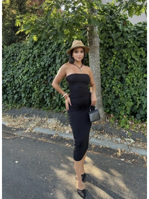 Siyah Drapeli Straplez Elbise