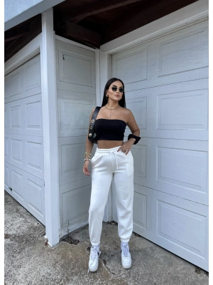 Beyaz 3 İplik Jogger Eşofman Altı