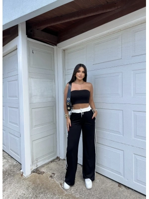 Siyah Şeritli Bol Paça Eşofman Altı