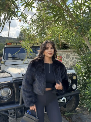 Siyah Crop Kürk Ceket