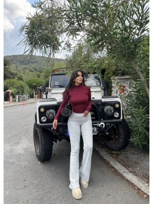 Gri Bel Katlamalı Brshk Yumoş Tayt Pantolon