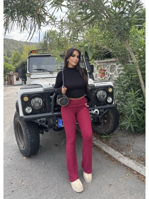 Bordo Bel Katlamalı Brshk Yumoş Tayt Pantolon