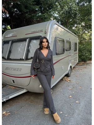 Antrasit Kruvaze Yaka Tokalı Alt Üst Takım