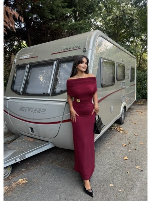 Bordo Uzun Tokalı Madonna Elbise