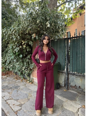 Bordo Fermuarlı Alt Üst Takım