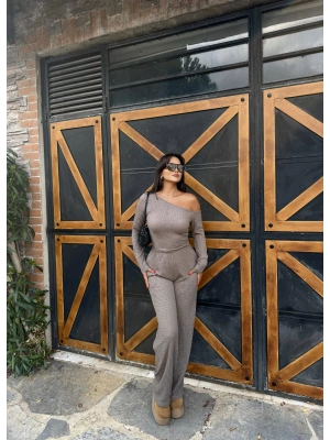 Kahverengi Omuz Detay Alt Üst Takım