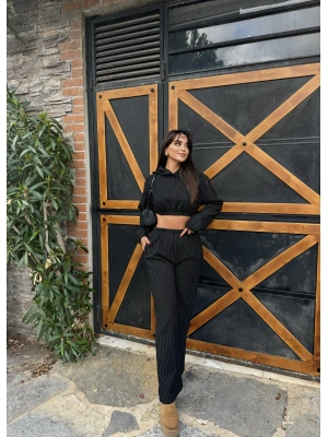 Siyah Simli Kapüşonlu Alt Üst Takım