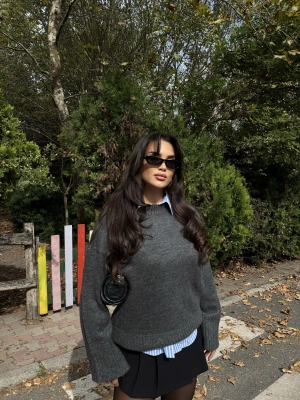 Antrasit Bisiklet Yaka Basic Kazak