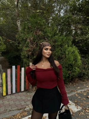 Bordo Madonna Yaka Yumoş Kazak