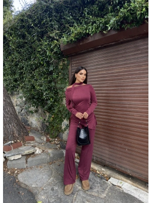 Bordo Fularlı Asimetrik İkili Takım