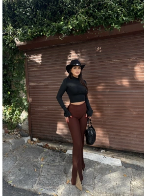 Kahverengi Fitilli Tayt Pantolon