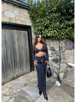 Lacivert Toka Detay Etek Takım