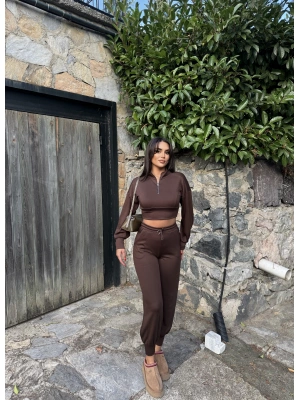 Kahverengi Modal Fermuarlı Takım