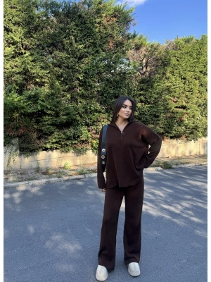 Acı Kahve Fermuarlı Triko Takım