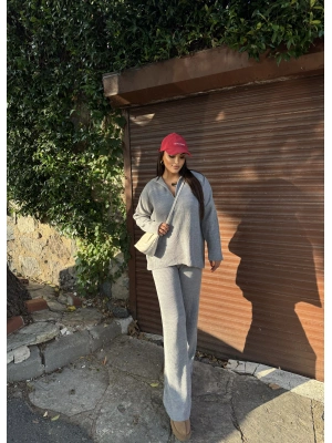 Gri Fermuarlı Triko Takım