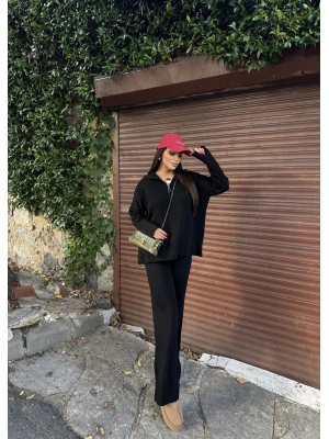 Siyah Fermuarlı Triko Takım