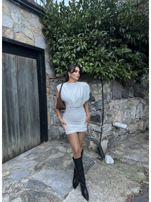 Beyaz Vatkalı Zra Model Elbise