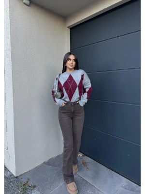 Kahverengi Yıkamalı İspanyol Paça Pantolon