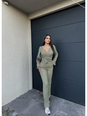 Haki Kruvaze Yaka Tokalı Alt Üst Takım