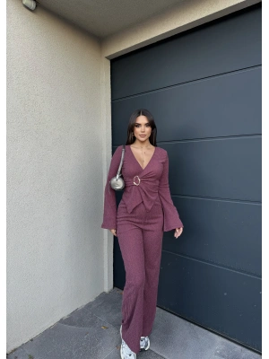 Bordo Kruvaze Yaka Tokalı Alt Üst Takım